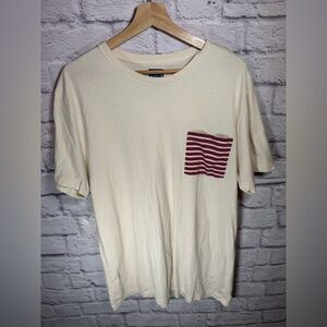 J crew-slim fit t‎ shirt cream color with red stripe pocket mens size XL